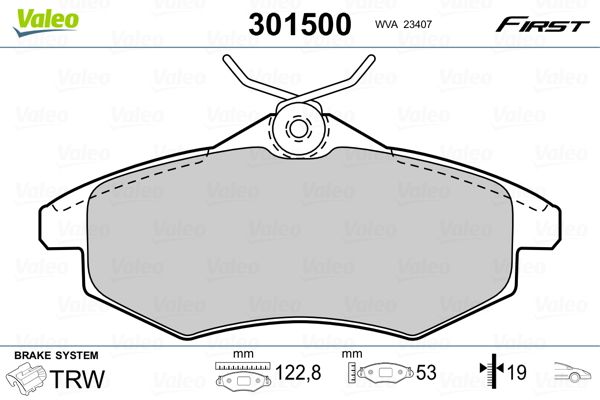 Комплект гальмівних накладок, дискове гальмо VALEO 301500