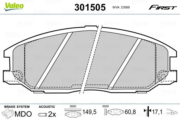 Stabdžių trinkelių rinkinys, diskinis stabdys VALEO 301505