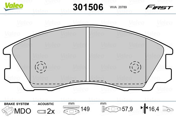 Brake Pad Set, disc brake VALEO 301506