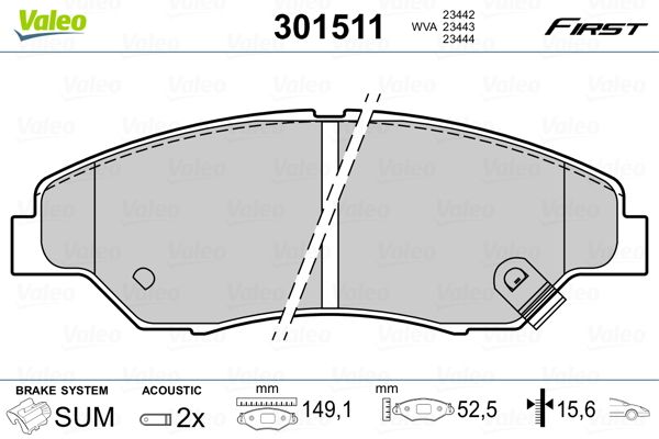 Brake Pad Set, disc brake VALEO 301511