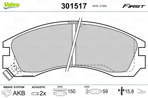 Brake Pad Set, disc brake VALEO 301517