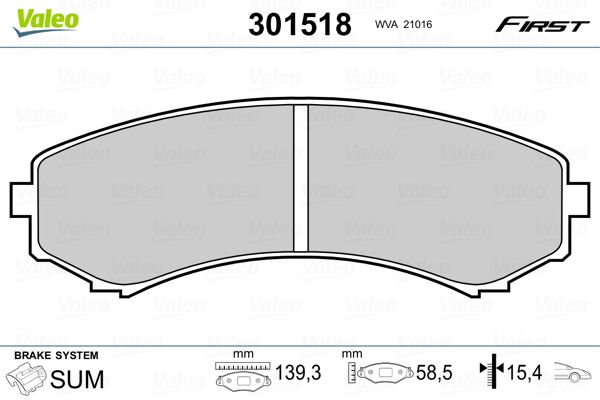 Stabdžių trinkelių rinkinys, diskinis stabdys VALEO 301518