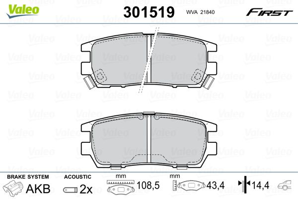 Brake Pad Set, disc brake VALEO 301519