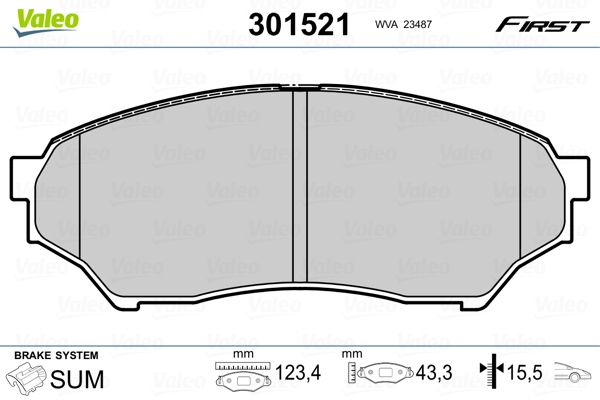 Комплект гальмівних накладок, дискове гальмо VALEO 301521