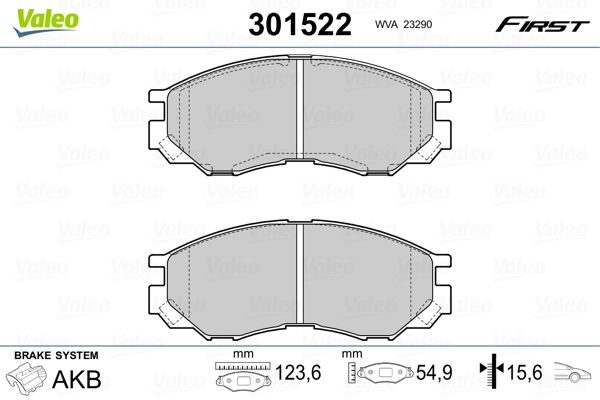 Brake Pad Set, disc brake VALEO 301522