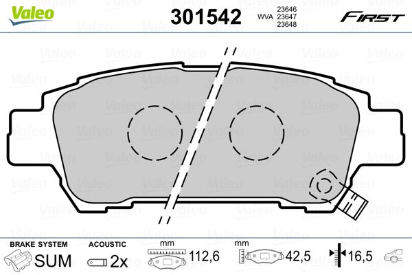 Brake Pad Set, disc brake VALEO 301542