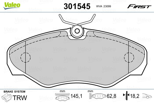 Brake Pad Set, disc brake VALEO 301545