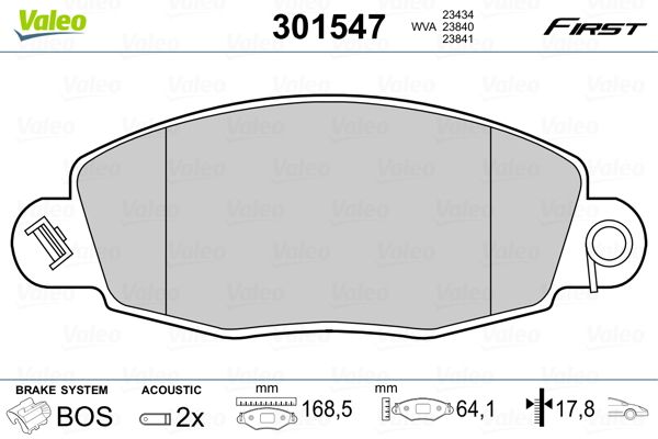 Stabdžių trinkelių rinkinys, diskinis stabdys VALEO 301547