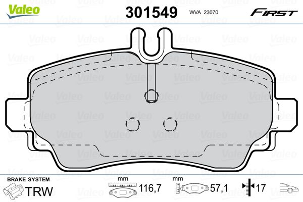 Комплект гальмівних накладок, дискове гальмо VALEO 301549