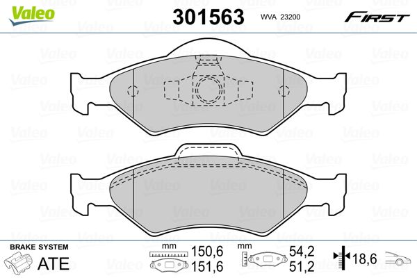 Комплект гальмівних накладок, дискове гальмо VALEO 301563