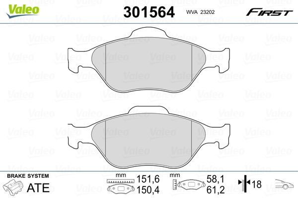 Stabdžių trinkelių rinkinys, diskinis stabdys VALEO 301564