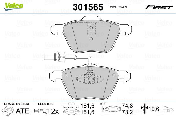 Stabdžių trinkelių rinkinys, diskinis stabdys VALEO 301565