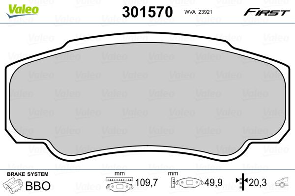 Комплект гальмівних накладок, дискове гальмо VALEO 301570