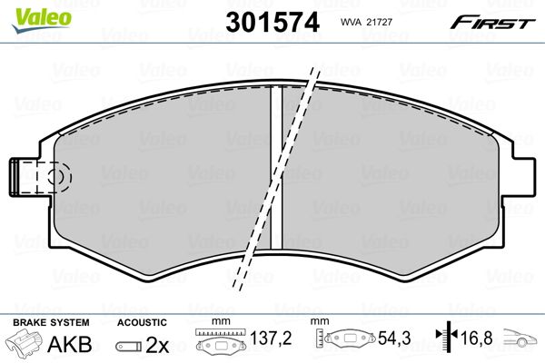 Stabdžių trinkelių rinkinys, diskinis stabdys VALEO 301574