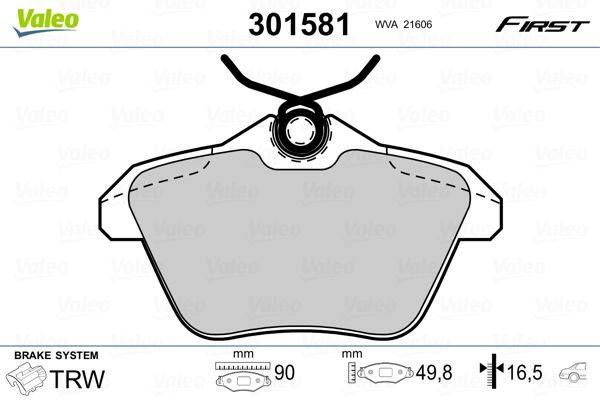 Brake Pad Set, disc brake VALEO 301581