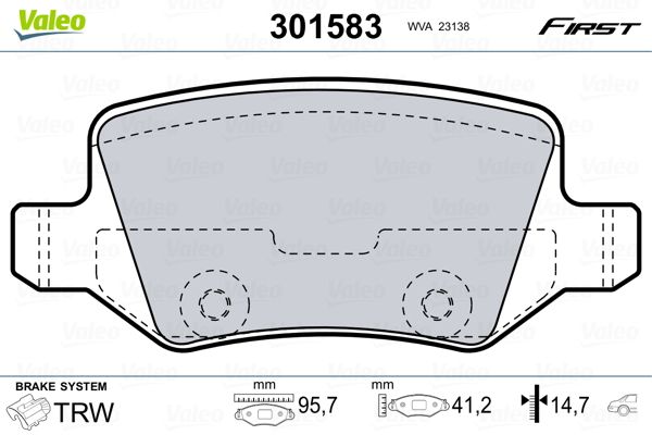 Stabdžių trinkelių rinkinys, diskinis stabdys VALEO 301583