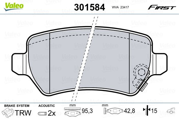 Stabdžių trinkelių rinkinys, diskinis stabdys VALEO 301584