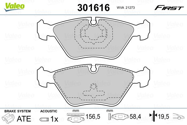 Stabdžių trinkelių rinkinys, diskinis stabdys VALEO 301616