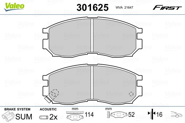 Brake Pad Set, disc brake VALEO 301625