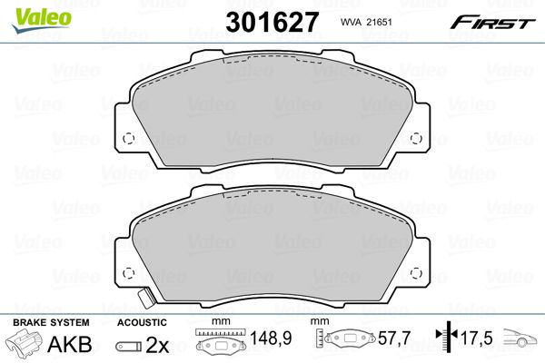 Brake Pad Set, disc brake VALEO 301627