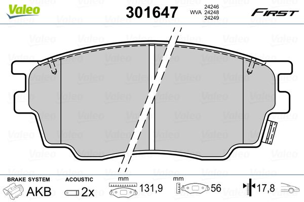 Brake Pad Set, disc brake VALEO 301647