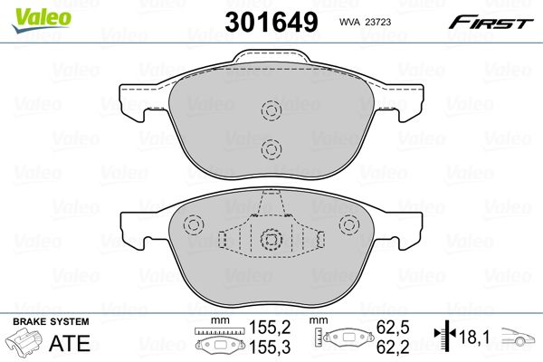 Stabdžių trinkelių rinkinys, diskinis stabdys VALEO 301649