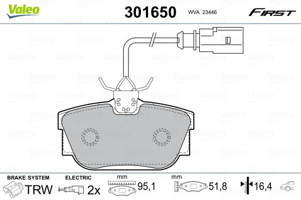 Brake Pad Set, disc brake VALEO 301650