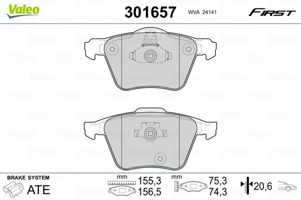 Brake Pad Set, disc brake VALEO 301657