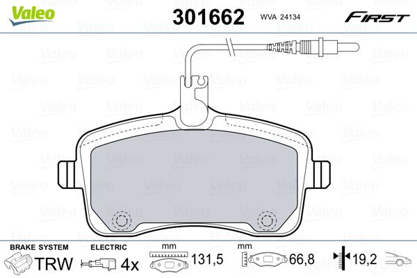 Brake Pad Set, disc brake VALEO 301662