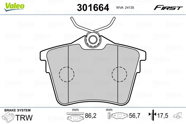 Brake Pad Set, disc brake VALEO 301664