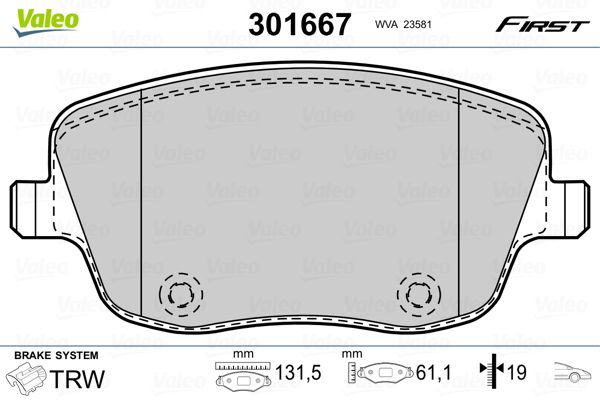 Brake Pad Set, disc brake VALEO 301667