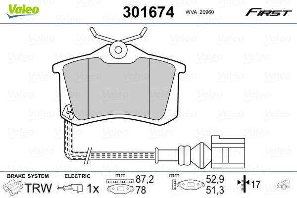 Stabdžių trinkelių rinkinys, diskinis stabdys VALEO 301674