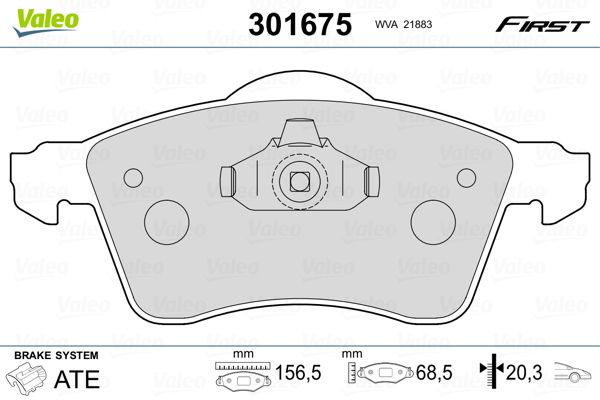 Комплект гальмівних накладок, дискове гальмо VALEO 301675