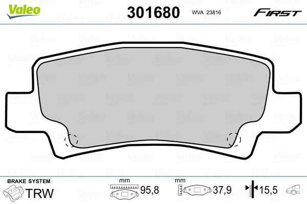 Комплект гальмівних накладок, дискове гальмо VALEO 301680