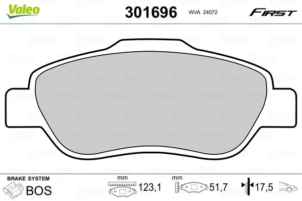 Brake Pad Set, disc brake VALEO 301696