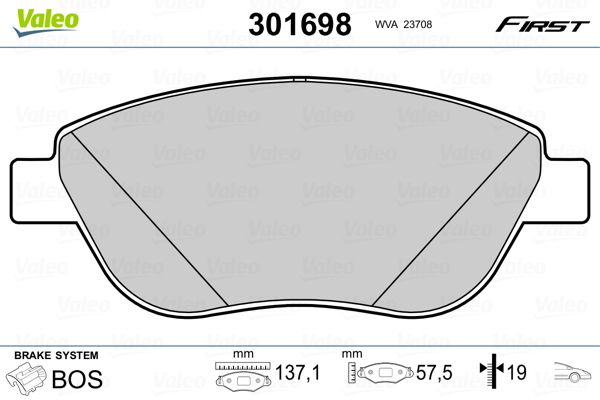 Brake Pad Set, disc brake VALEO 301698