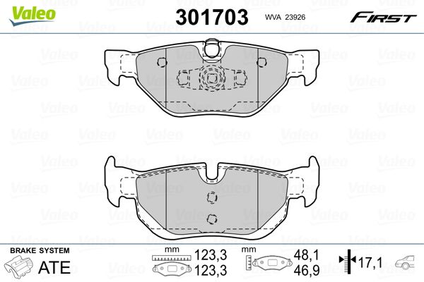 Stabdžių trinkelių rinkinys, diskinis stabdys VALEO 301703