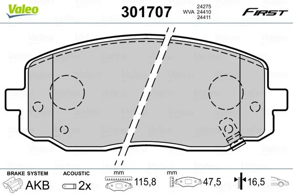Stabdžių trinkelių rinkinys, diskinis stabdys VALEO 301707