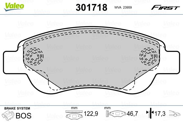 Stabdžių trinkelių rinkinys, diskinis stabdys VALEO 301718