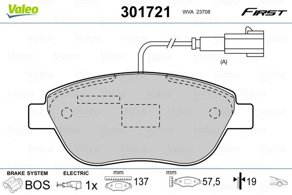 Brake Pad Set, disc brake VALEO 301721