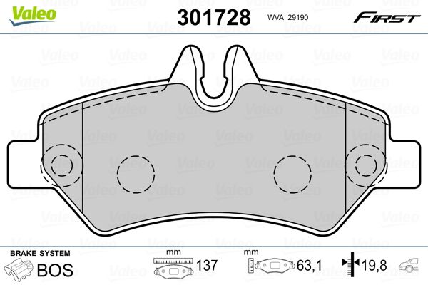 Stabdžių trinkelių rinkinys, diskinis stabdys VALEO 301728