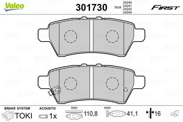 Brake Pad Set, disc brake VALEO 301730