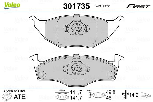 Stabdžių trinkelių rinkinys, diskinis stabdys VALEO 301735