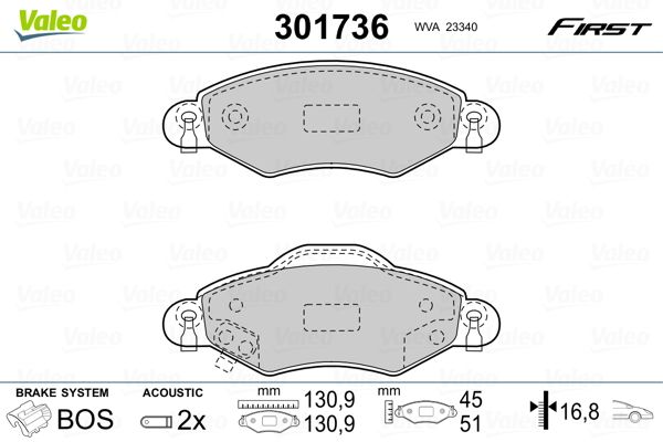 Stabdžių trinkelių rinkinys, diskinis stabdys VALEO 301736