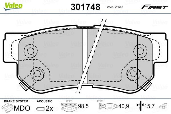 Brake Pad Set, disc brake VALEO 301748