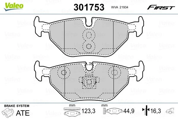 Stabdžių trinkelių rinkinys, diskinis stabdys VALEO 301753