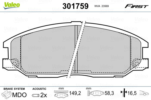 Stabdžių trinkelių rinkinys, diskinis stabdys VALEO 301759