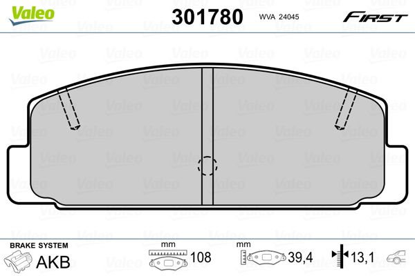 Brake Pad Set, disc brake VALEO 301780