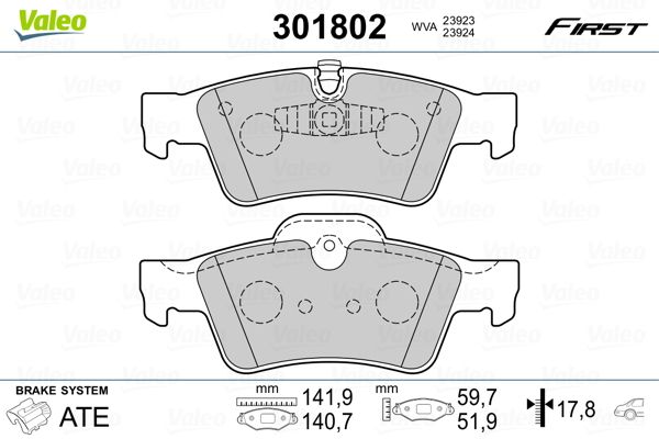 Stabdžių trinkelių rinkinys, diskinis stabdys VALEO 301802