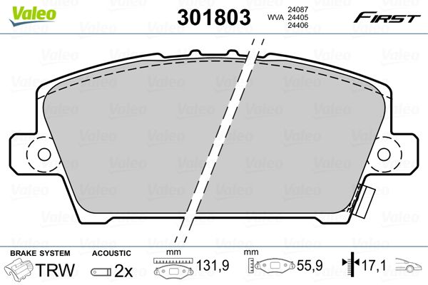 Stabdžių trinkelių rinkinys, diskinis stabdys VALEO 301803